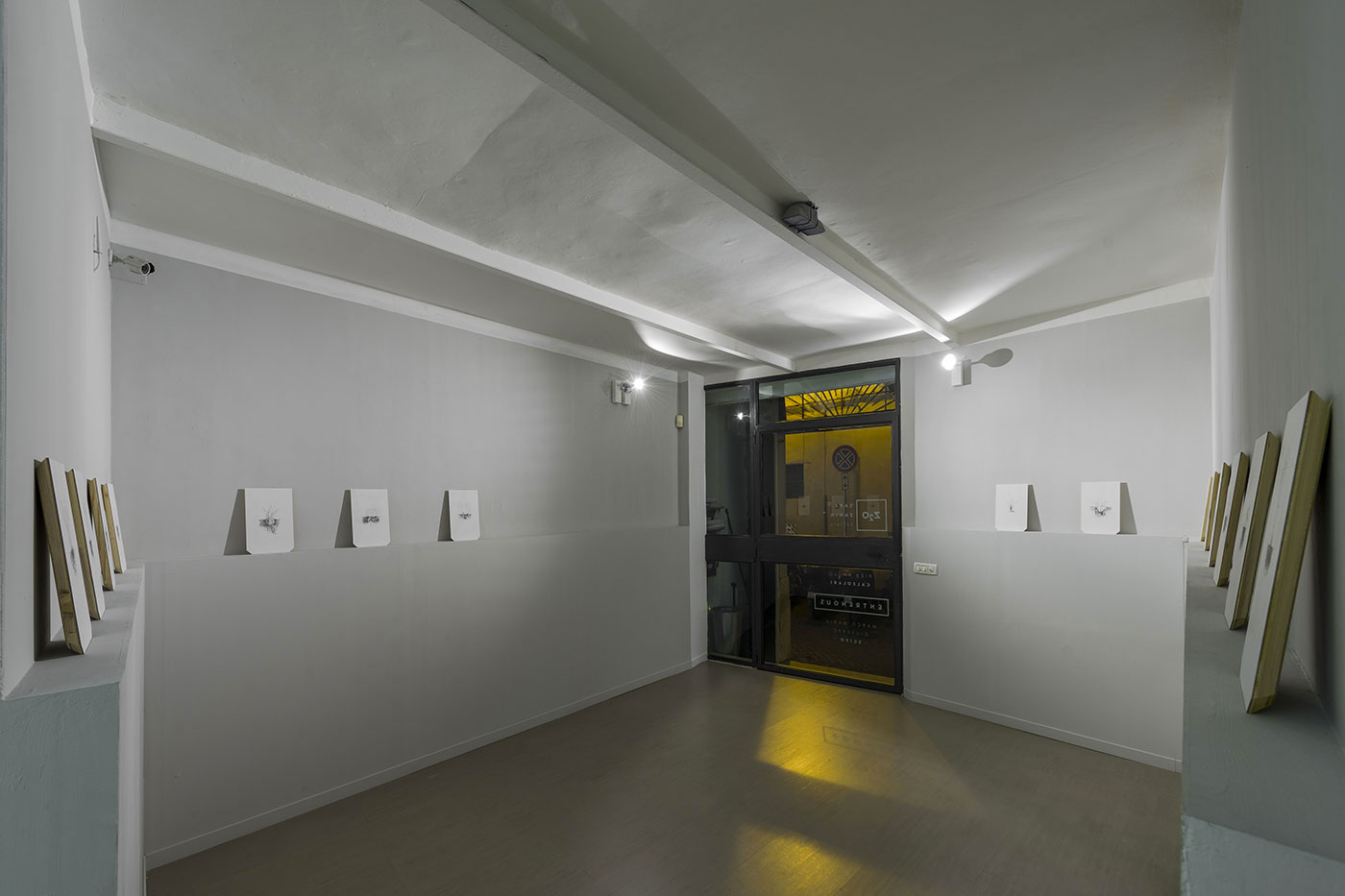 graphite on paper, wood panels, audio virtual surround. Installation view Z2O Gallery